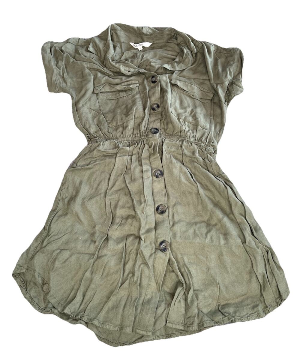 Indulge Women’s Dress Short Sleeve Collared Button Up Small Olive Green